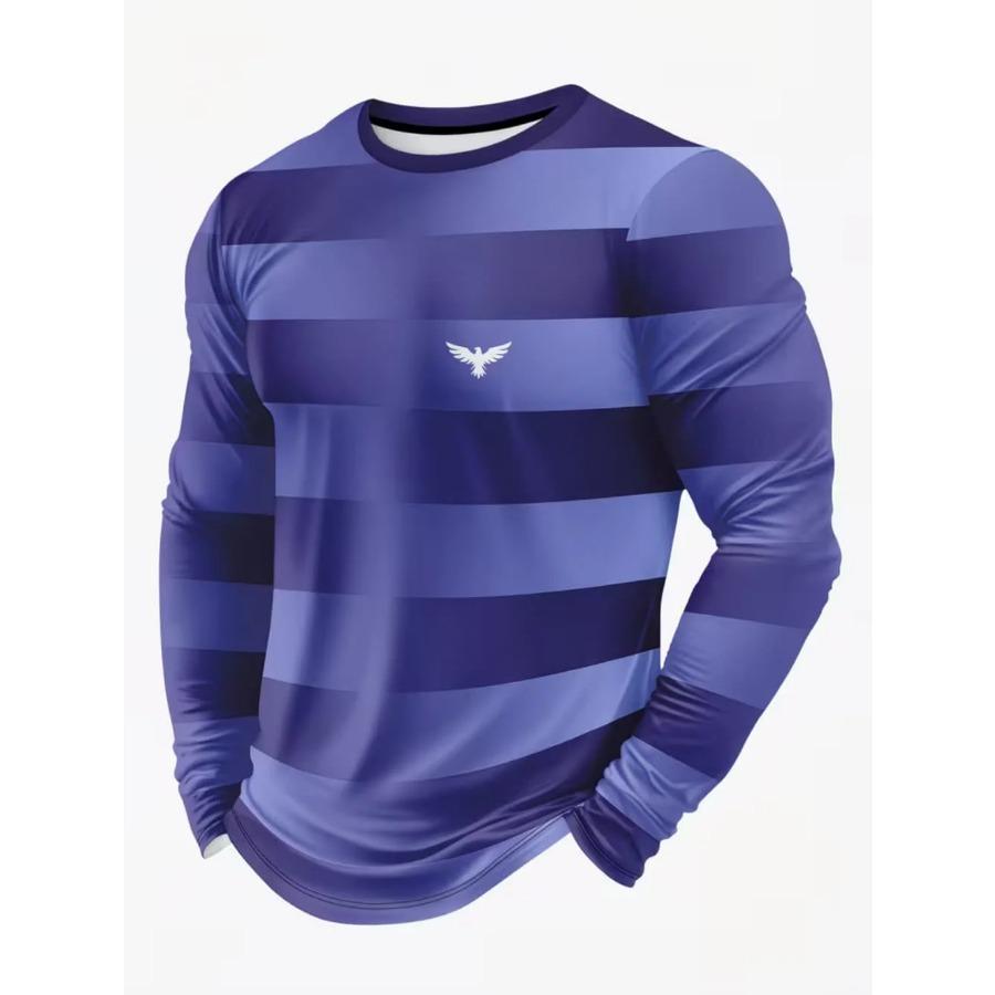 Vintage Men's Long Sleeve T-Shirt, Striped Printed Top, 3D Striped Print Loose Streetwear