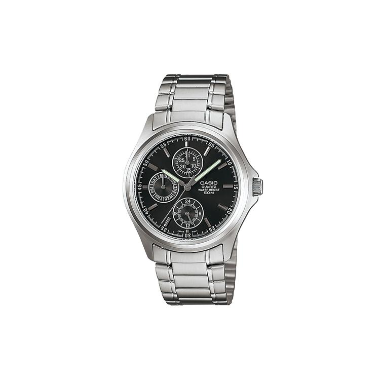 CASIO Men Standard Series Black Watch MTP-1246D-1A MTP-1246D-1A Black Dial Silver Strap