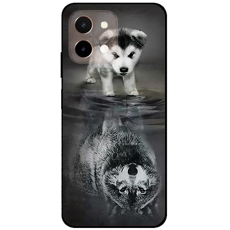 For Vivo Y28 4G Case 6.68'' Black TPU Silicon Cartoon Protection Cover for VivoY28 Y 28 4G Shockproof Capa Wolf Animals Soft Bag