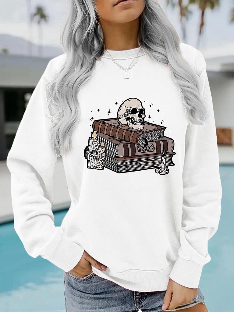 Women's Halloween Print Crew Neck Pullover Sweatshirt - Autumn/Winter Collection