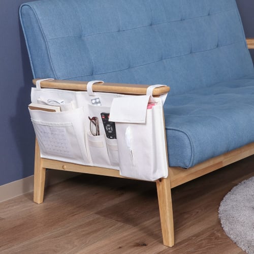 Fuji Boeki Bedside Pocket, Bedside Storage, 55cm Wide x 25cm Long, White, Hanging Storage, Tissue Box, Small Organizer, 6 Pockets, 29270