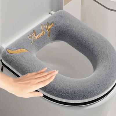 1 Pcs Universal Toilet Seat Cover Bathroom Zippered Toilet Cover Pad Winter Thickening Warm Washable Cat Cartoon Cute Toilet Seat Cover