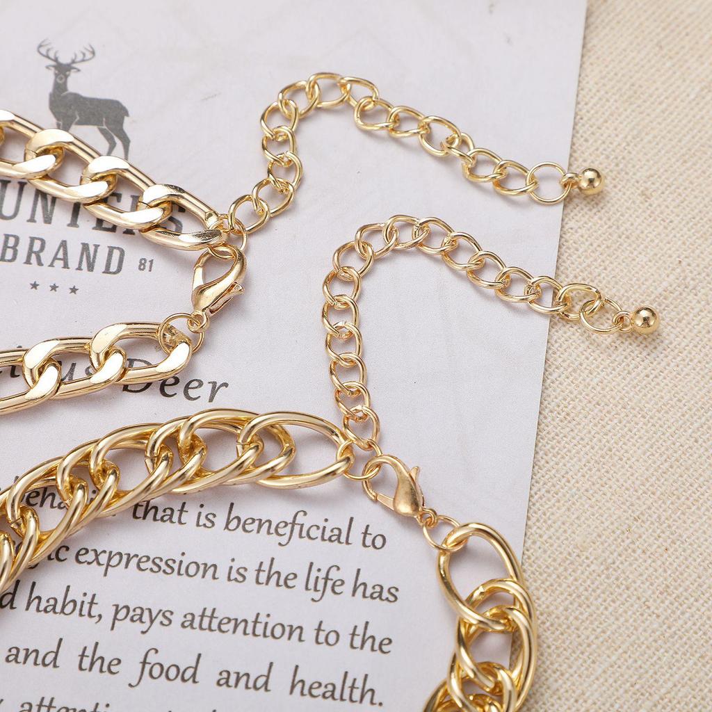 53536 Gold Double-Layer Chunky Chain Anklet: Fashionable European & American Style, Exaggerated Bracelet