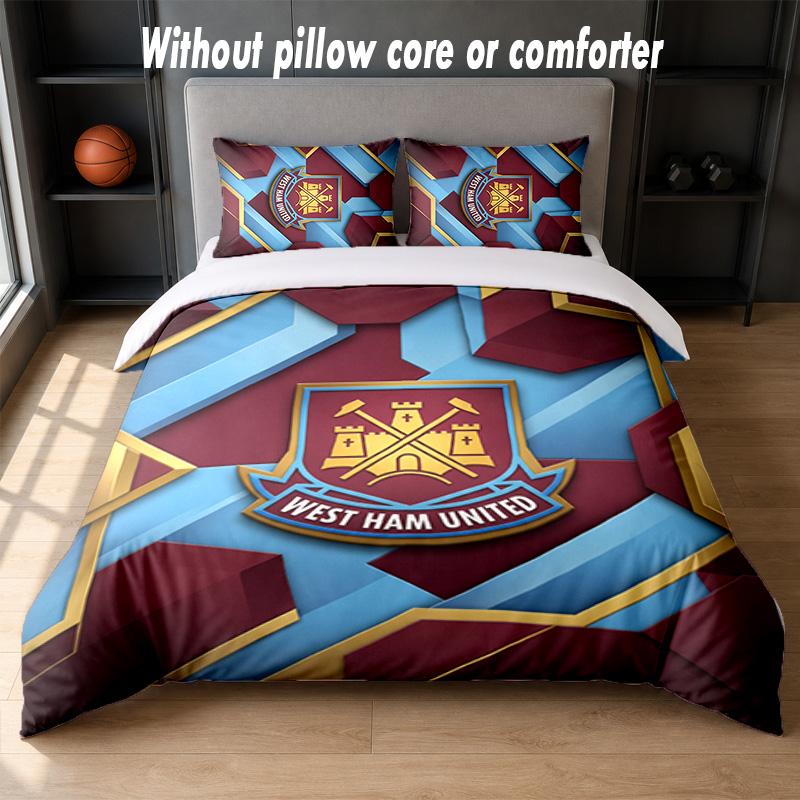 Set Biancheria da Letto West Ham United Football Design 1 Copripiumino + 2 Federe Morbido Traspirante Biancheria da Letto per la Casa