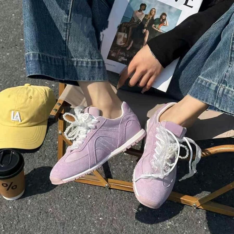 Fairy wind bow German training shoes women's 2025 autumn new fashion leisure sports thick-soled non-slip Forrest Gump shoes