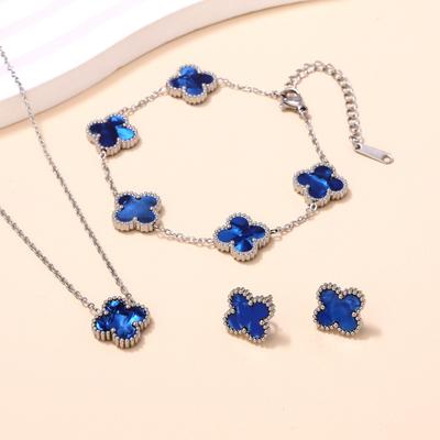 3 STuks dubbelzijdige klaver sieraden ketting armband oorbel set