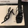 Fashion SUOJIALUN 2025 Summer New Brand Women Sandal Fashion Narrow Band Ladies Elegnat Gladiator Shoes Thin High Heel Dress Pumps Shoes