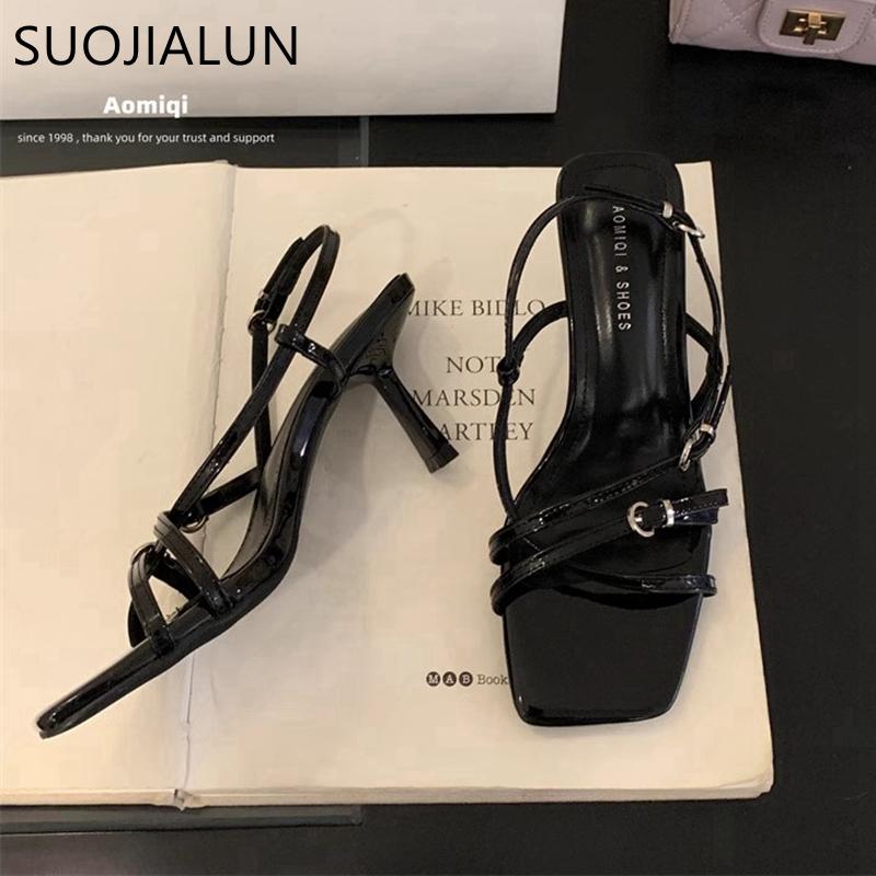 Fashion SUOJIALUN 2025 Summer New Brand Women Sandal Fashion Narrow Band Ladies Elegnat Gladiator Shoes Thin High Heel Dress Pumps Shoes