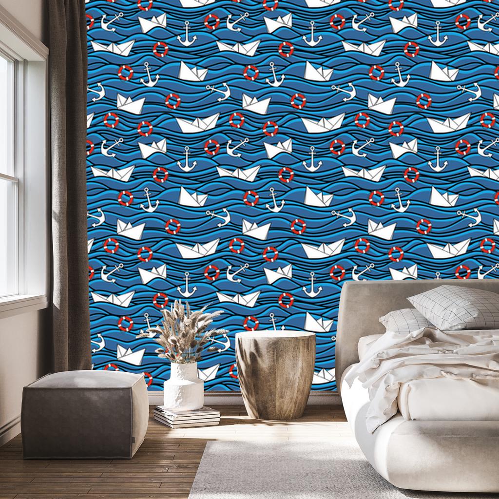 Paper Boats at Sea Wallpaper for Living Room and Bedroom 50x1000