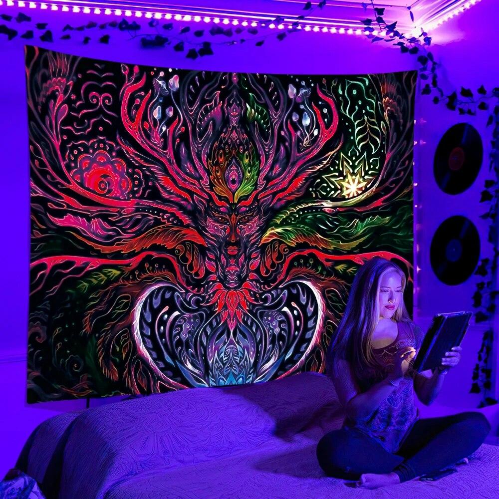Tapiserie fluorescentă reacție UV psihedelic Atârnat hippie DJ Dormitor dormitor decor independent cameră