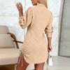 Women's Fashionable And Versatile Long-Sleeved -Color Drawstring Dress