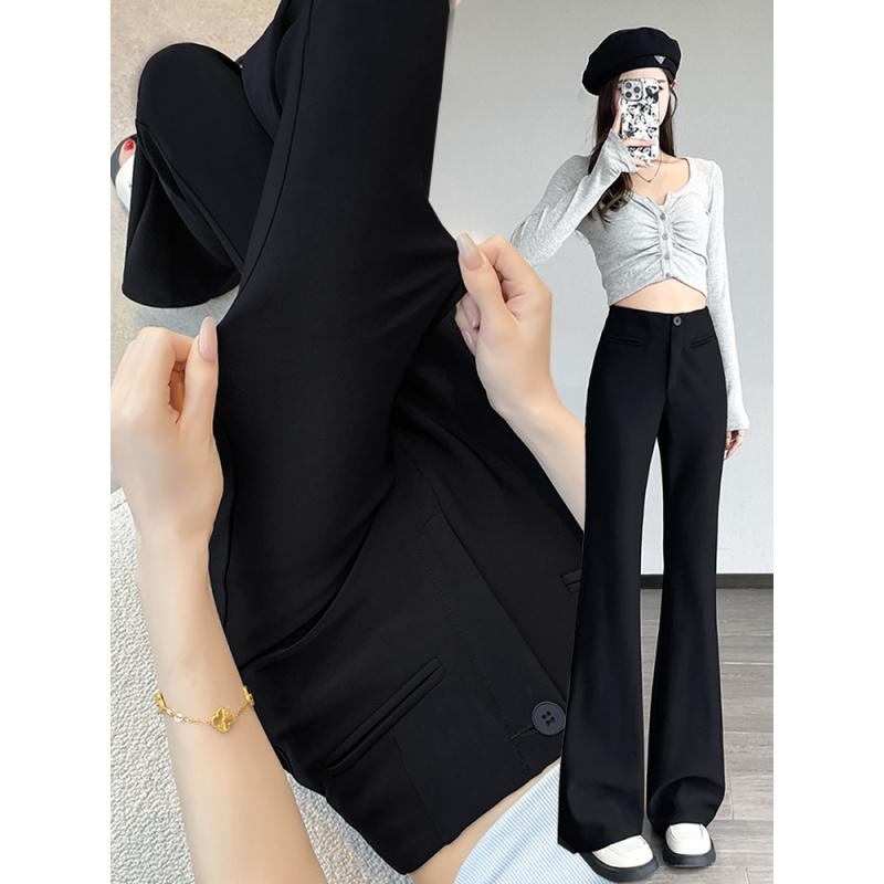Black Flared Pants for Women 2025 Autumn Winter New High Waist Slimming Slightly Flared Pants Floor-Length Straight Narrow Suit Pants
