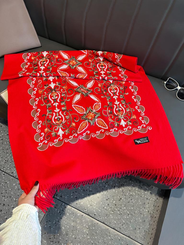 Women'S Luxury Winter Fashion Scarf Thick Travel Shawl Wrap Embroidered Flower Warm Neckerchief Poncho Pashmina Bufanda