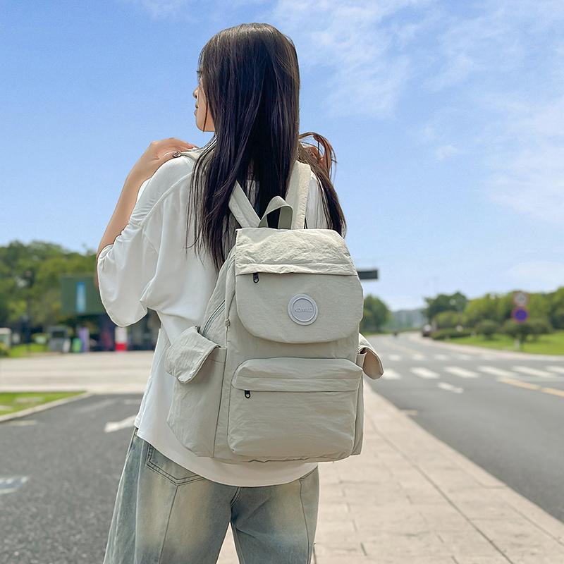 Solid Color Backpack Student Schoolbag Water-repellent Commuter Backpack