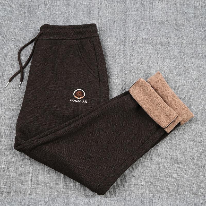 Fleece fashion mom pants new elastic waist middle-aged women's pants loose straight pants fashion lace-up women's pants