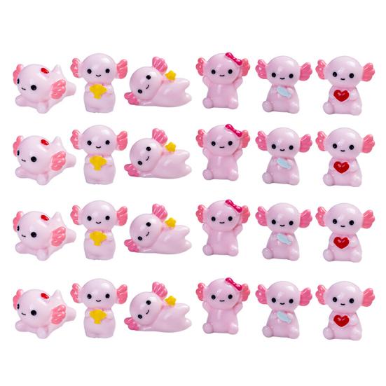 24Pcs Mini Pink Salamander Figurine Cartoon Salamander Resin Statue Miniature Animal Ornament DIY Dollhouse Car Dashboard Desktop Decoration