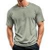 Men's Casual Quick-Dry Short Sleeve Shirt with Round Neck Lightweight Mesh and Striped Design