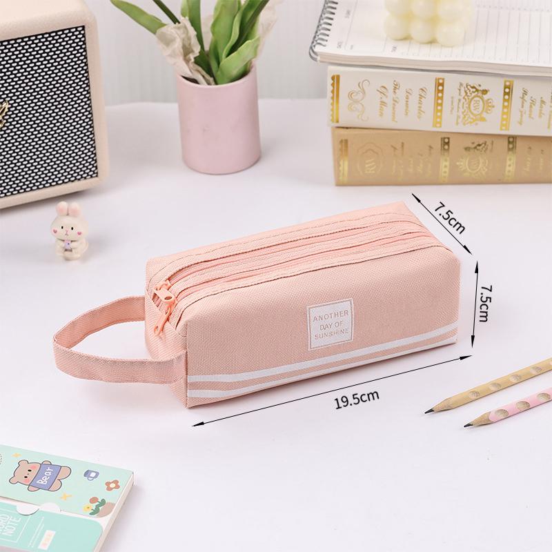 

Двухслойный портативный пенал из ткани Оксфорд, двухзамковая сумка-карандаш для школьников, канцелярские принадлежности для хранения в школе розовый
