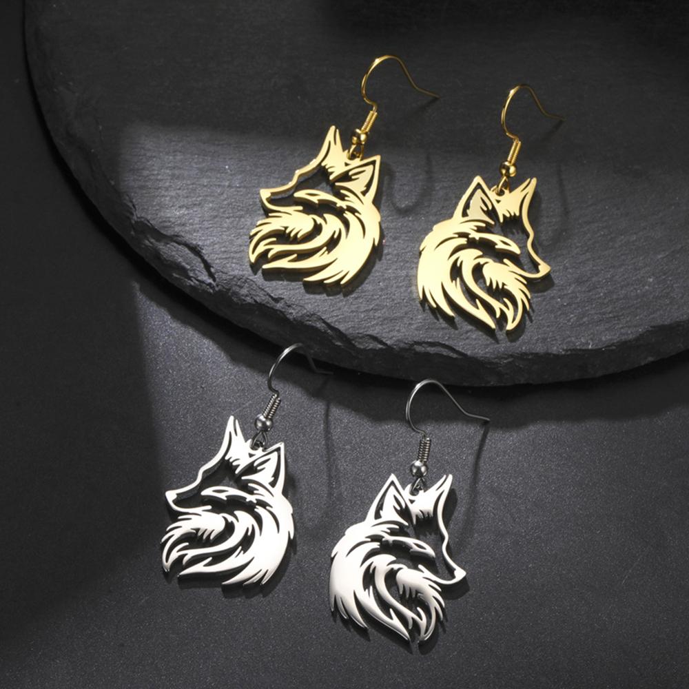 My Shape Fox Pendant Earrings Cute Animals Fox Dangle Earrings for Women Girls Stainless Steel Drop Earrings Fashion Jewelry