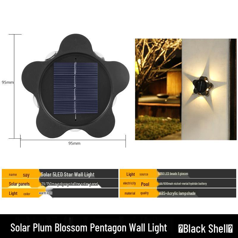 מנורת קיר חיצונית עמידה למים עם ראש כפול סולארי: פנס גן עולה/יורד עם קישוט זוהר