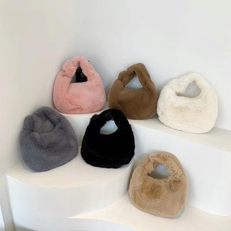 Versatile Fluffy Dumpling Bag: Faux Rex Rabbit Fur Furry Underarm Handbag