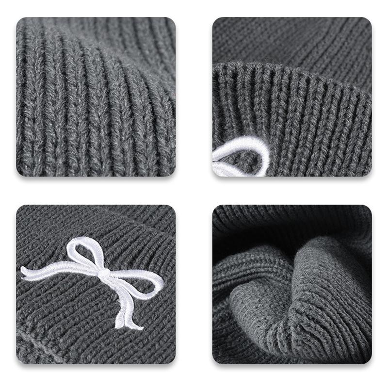 Winter Knitted Beanie Hat For Women Bow Embroidery Beanies Cap Fashion Ski Warm Korean Style Skullies Caps Hip Hip Casual Y2K Pullover Cap