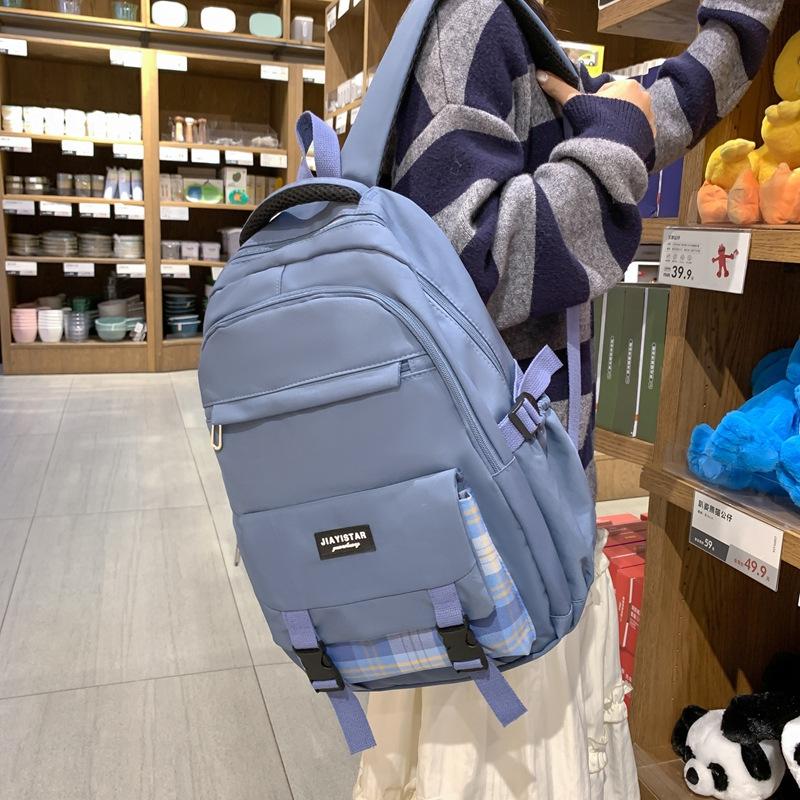 Student Backpack Couple Backpack Campus Plaid School Bag