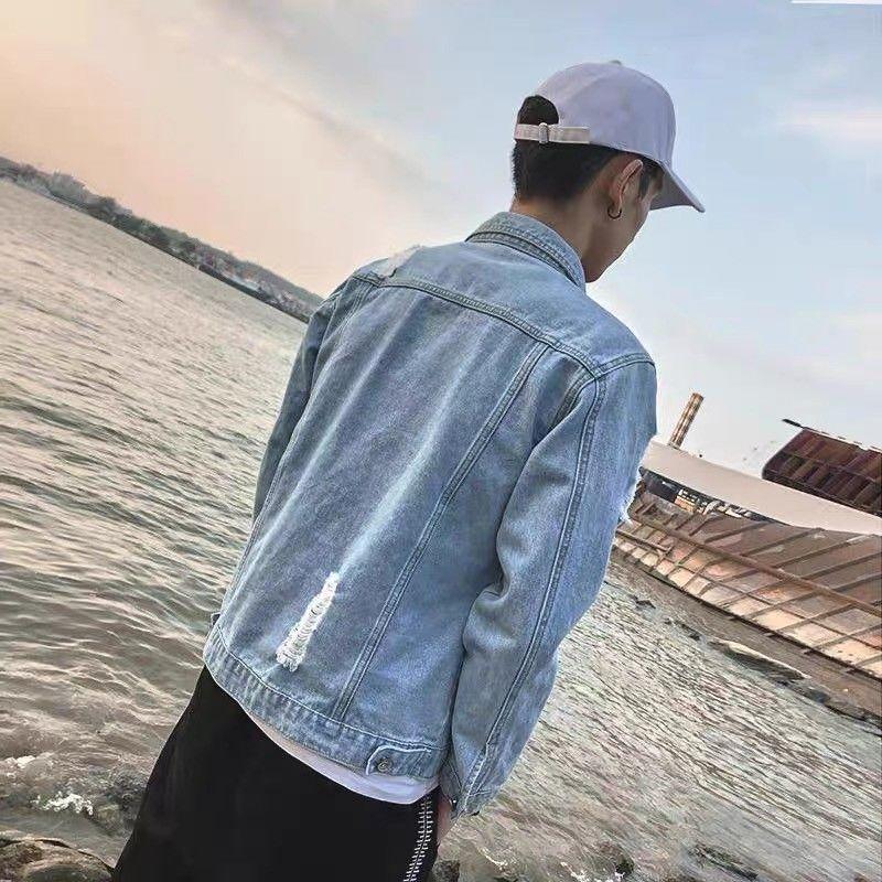 Spring Casual Denim Jacket Men's Trendy Brand All-match Jacket Male Student Tops Trendy Denim Jacket Men