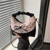 New Lace Plaid Patchwork Handbag French Bow Underarm Bag Small Versatile Cute Sweet Canvas Shoulder Bag Fashion Crossbody Bag