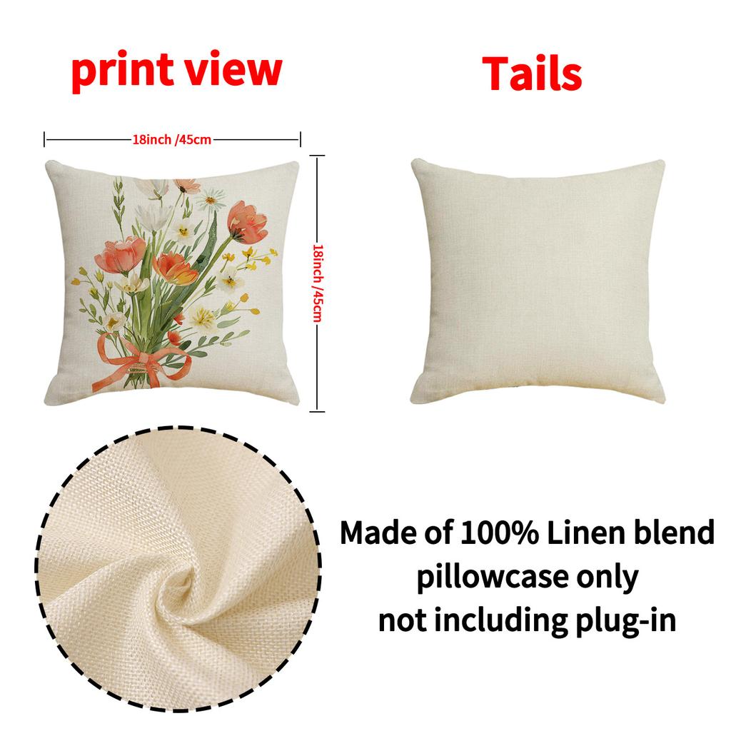 Floral Print Pillow Cover Spring Living Room Decor Sofa Cushion Linen Simple Versatile Car Cushion Cover
