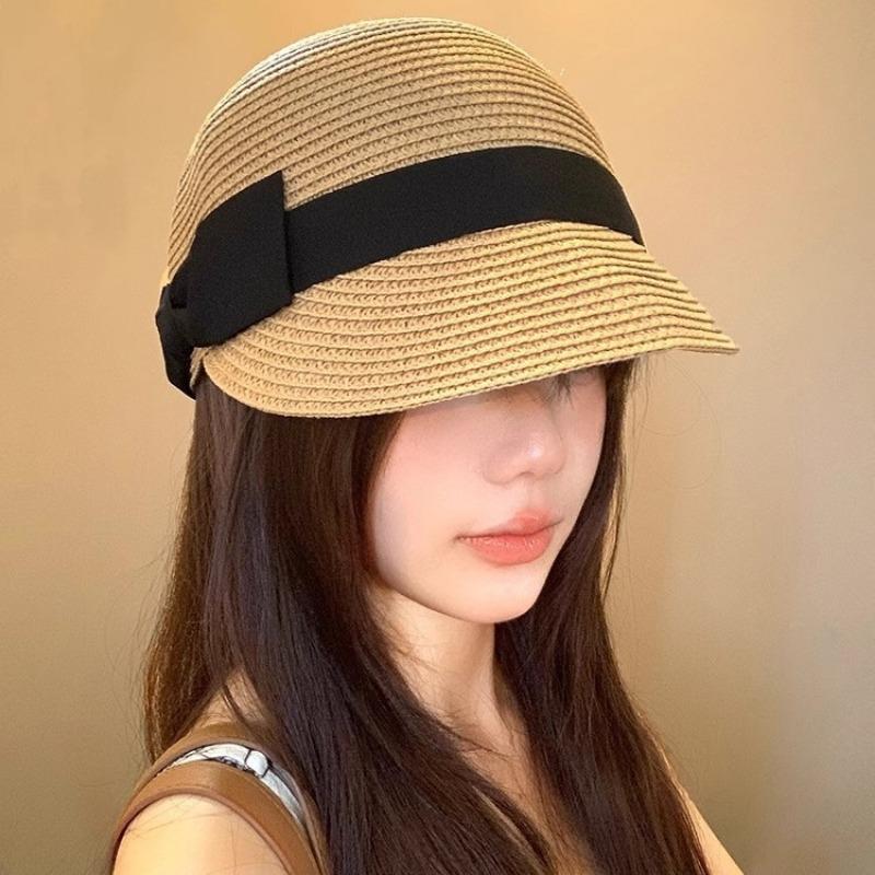 Face small age-reducing bow dome straw cap women's summer woven straw hat sun protection shade equestrian hat