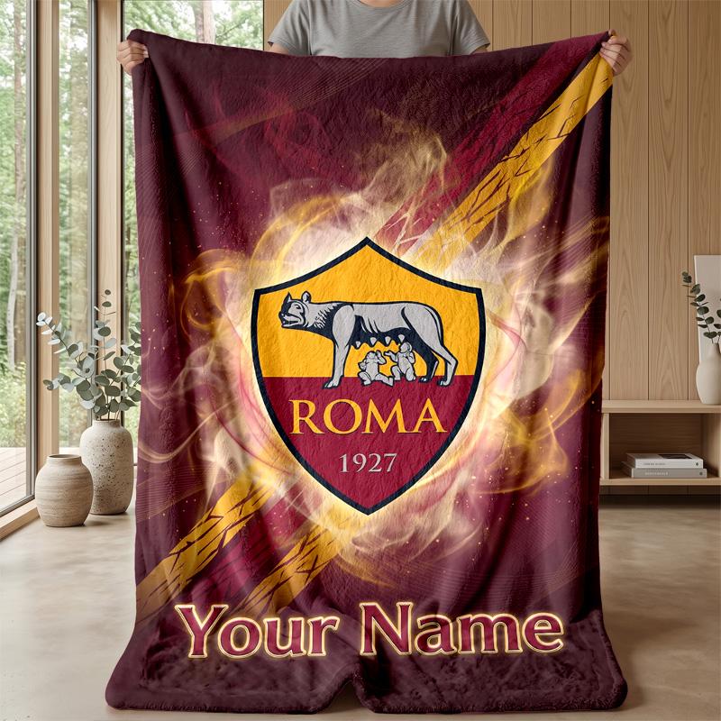 Custom Text Flannel Throw Blanket, Lightweight Cozy Bed Sofa BlanketAS Roma
