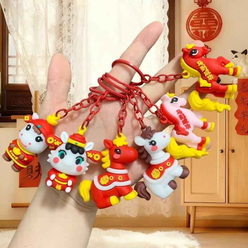 Cute 2026 Year Of The Horse Keychain Zodiac Pony Pendant Couple Backpack Fashionable Accessory Jewelry New Year Mascot Gifts