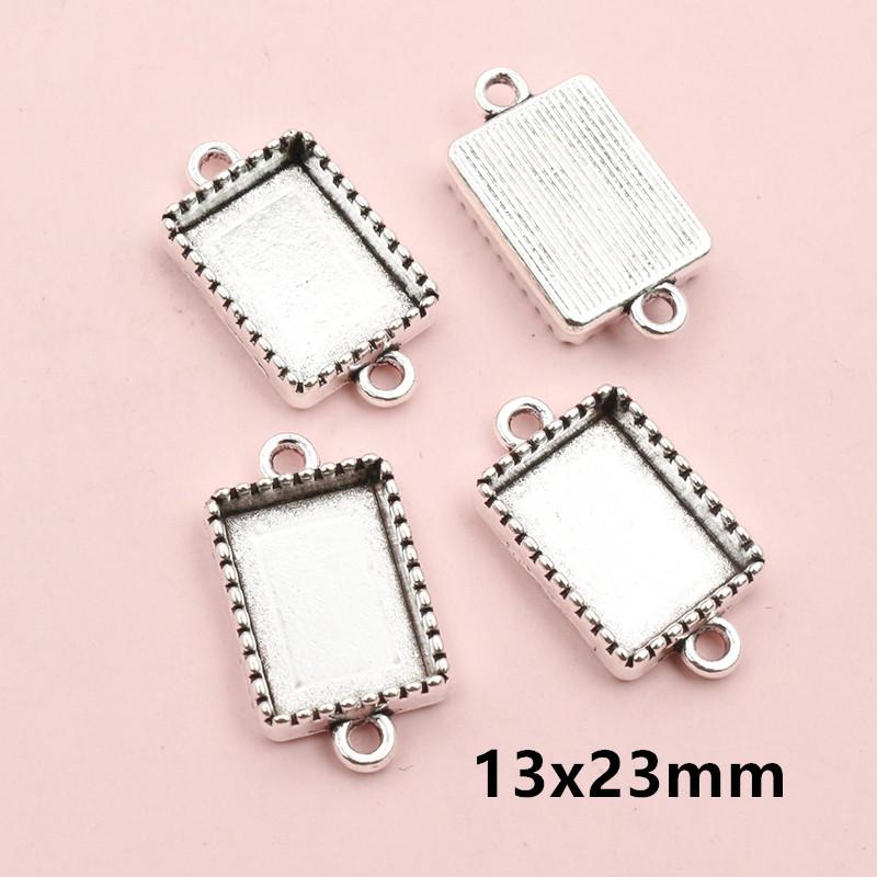 10pcs Double Loops Connector Pendant Cabochons Blank Base Settings Tray Heart Sqaure Rectangle Oval DIY Jewelry Findings