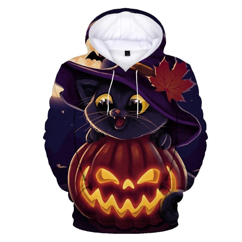 Halloween Kürbiskopf Teuflisches Hoodie Sweatshirt Herren 3D Digitaldruck Lässig Bequem Polyester Langarm Streetwear