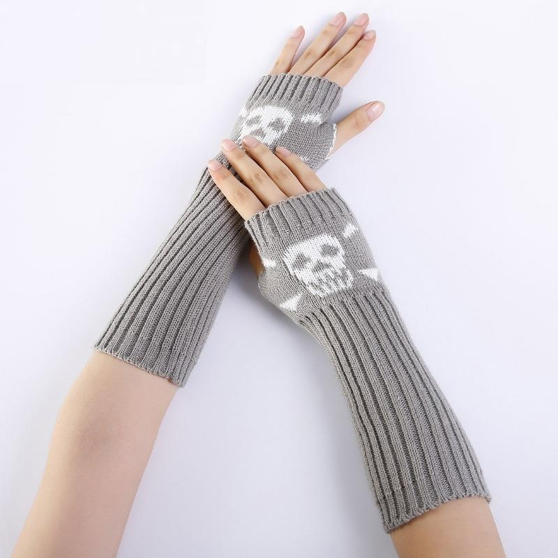 Botvotee Skull Sleeves for Women Y2k Accessories Arm Warmers Free Shipping Knitted Winter Warm Fingerless Gloves Cute Arm Guard