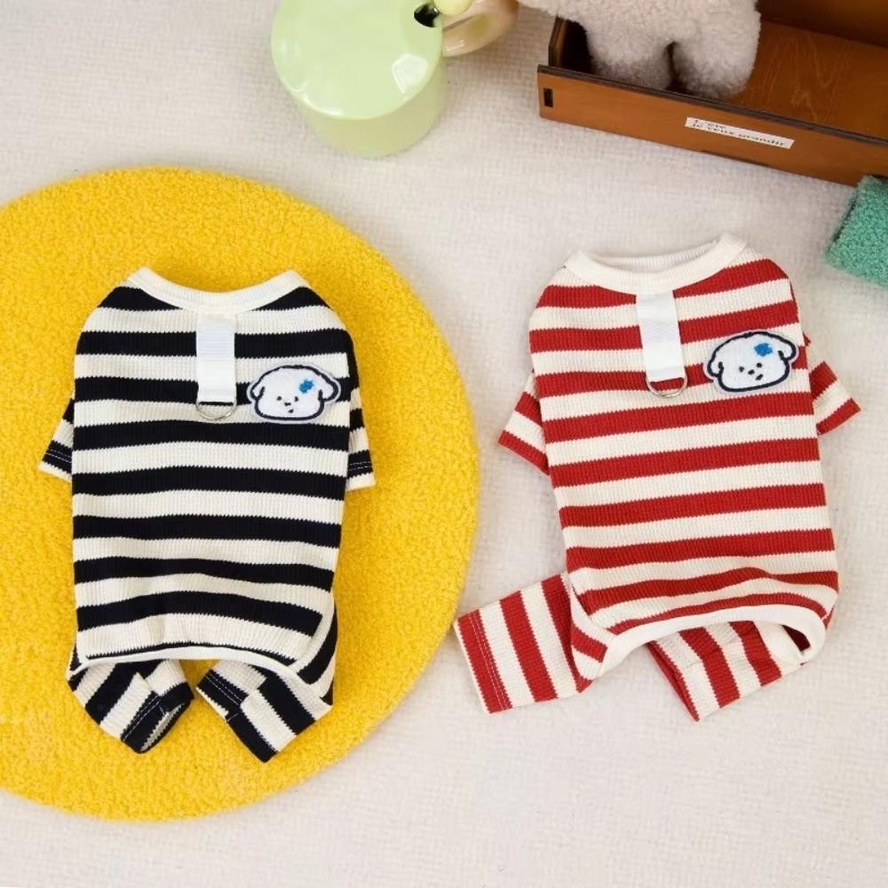 Cute Soft Cotton Striped Dog Jumpsuit Breathable Anti-Shedding Puppy Clothes Four Legs Pet Pajamas Pet Supplies