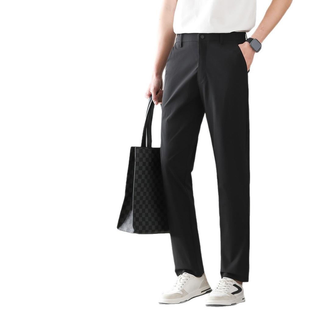 Outdoor casual pants new thin semi-elastic waist light business pants solid color simple pants men's slim fit