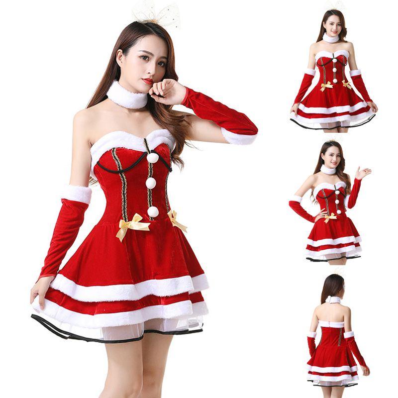 Christmas Santa Claus Costume Dress Backless And Strapless