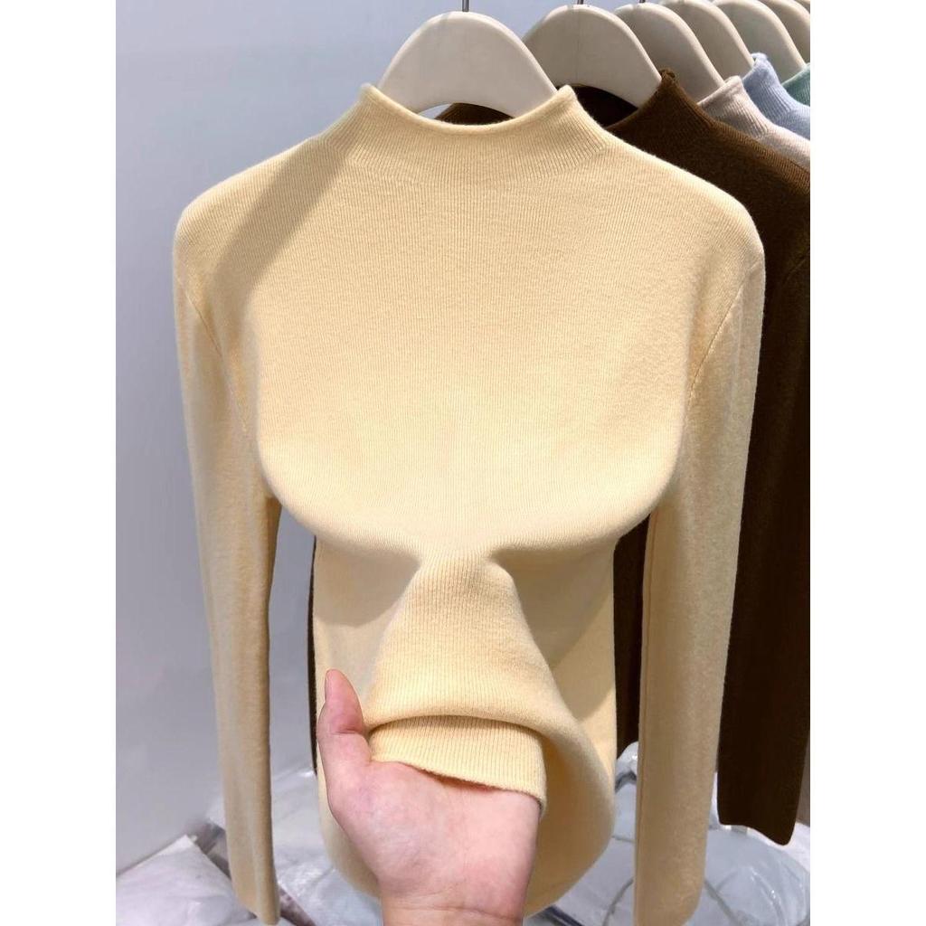 Women's High-End Slim Fit Long Sleeve Knit Sweater – Soft Semi-High Neck Base Layer for Autumn/Winter