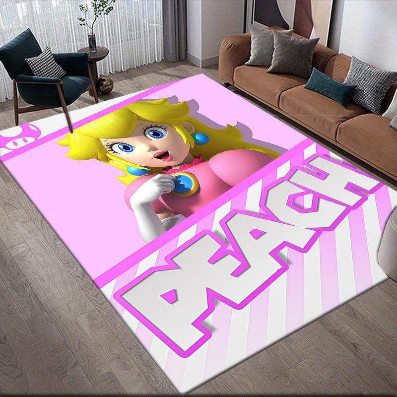 Princess Peach Flannel Pattern Square Carpet,Area Rug,Carpet Rug for Living Room Bedroom Sofa Playroom Decor,Non-slip Floor Mat