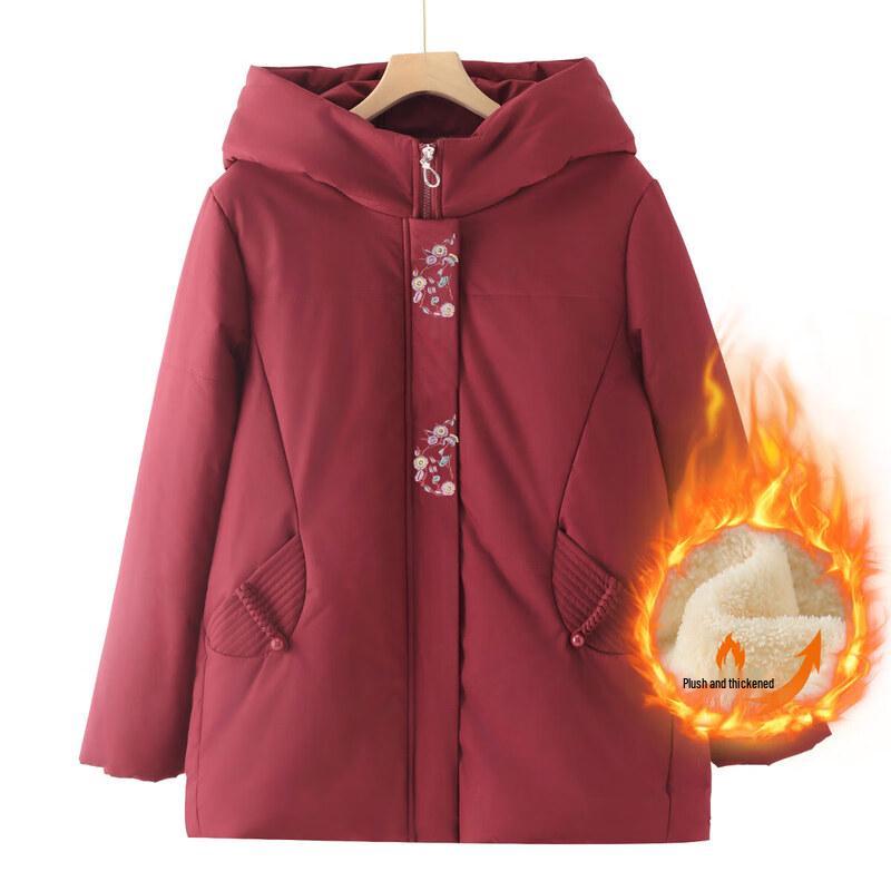 

YUZHAOLIN Plush Lined Thickened Winter Padded Jacket for Elderly Women 4XL