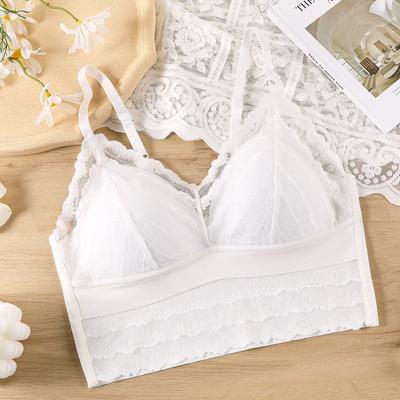 Thin and Beautiful Back Lace Wrapped Chest No Steel Ring Latex Fixed Cup Breathable Antibacterial and Gathered Bottom Vest for Women's Bra