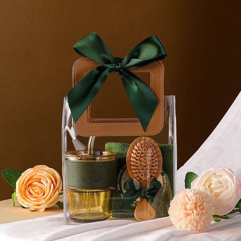 Practical Business Gift Set with Bamboo Cup, Towel & Comb Bamboo Cup, Square Towel, Comb Set