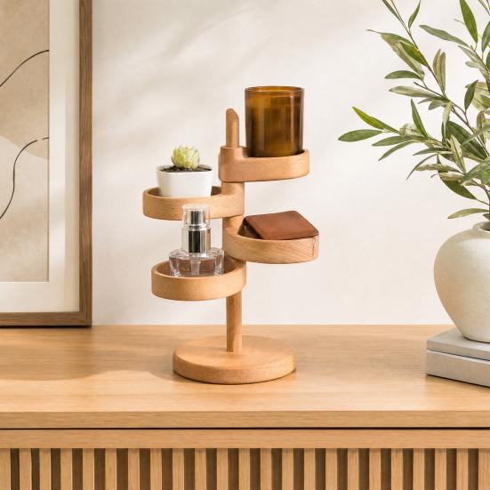 Yousheng Rotatable Storage Rack, Multi-Purpose Wooden Organizer, Space-Saving Portable Jewelry Holder, for Kitchen Bathroom Bedroom