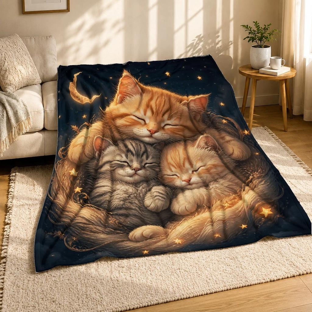 Sleeping Kittens Under the Moon Coral Fleece Blanket