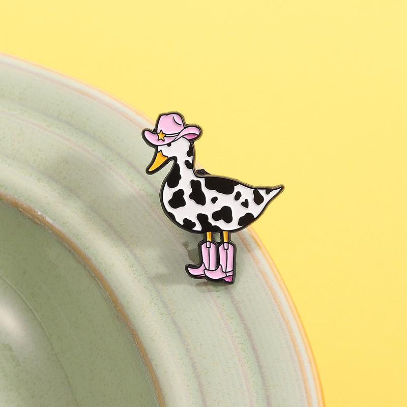 Pink Cow Cowgirl Duck Enamel Pin Western Duck Cowboy Boots Silly Goose Animal Brooch Lapel Badge Funny Jewelry Gift For Friends