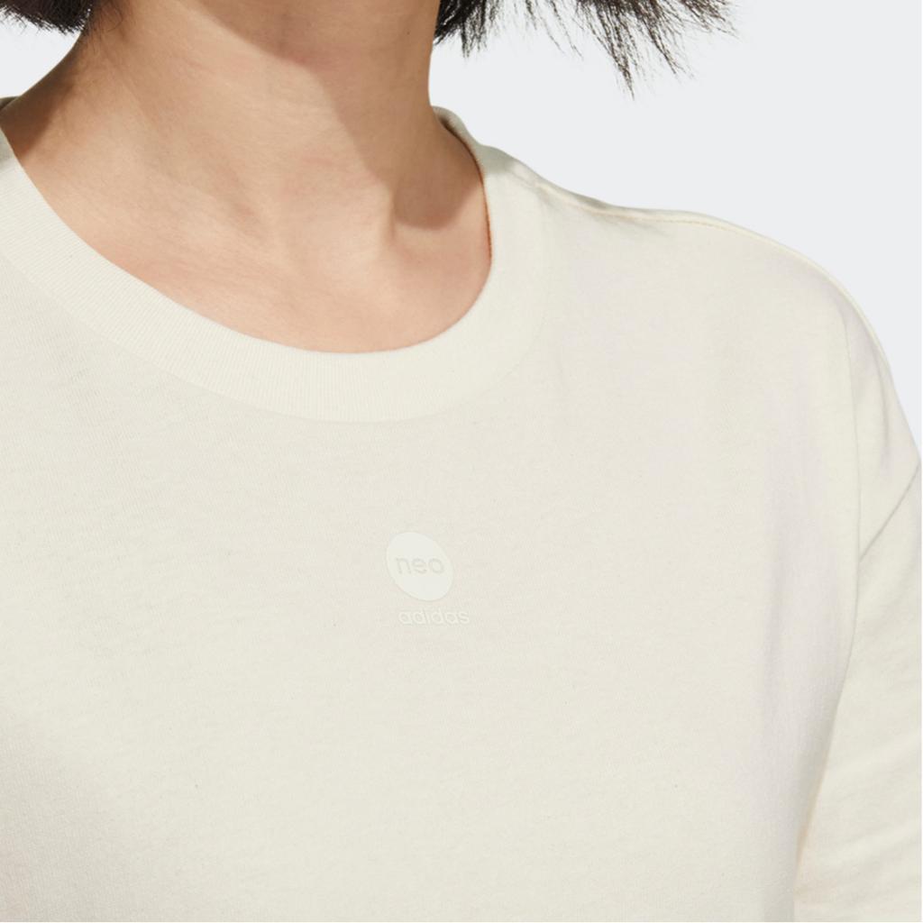 Adidas Neo Solid Color French Cartoon Pattern Printed Mid Waist Round Neck Short Sleeve Dress Women Dresses Beige HF7315