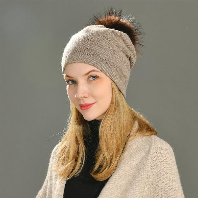 Solid color striped with bright silk stacking hat rabbit down cold hat warm wool hat knitted hat autumn and winter windproof ear protection hat