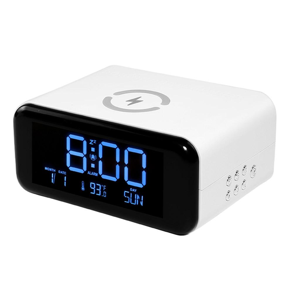 Lămpi de noapte Difuzor compatibil Bluetooth cu încărcare wireless de 15 W, Ceas cu alarmă cu afișaj mare